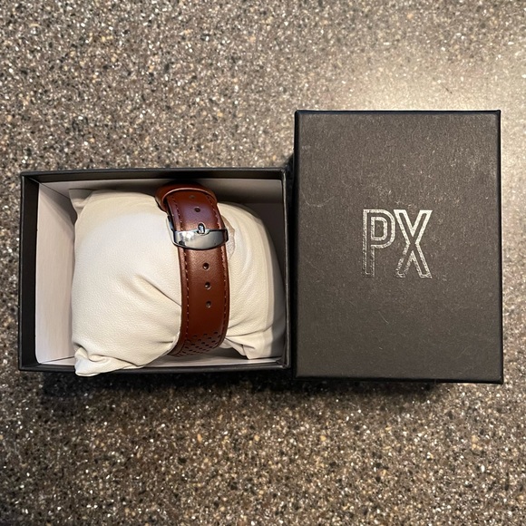 PX Mens Brown and Silver Perforated Leather Strap Watch NIB w/Tags - Picture 3 of 5